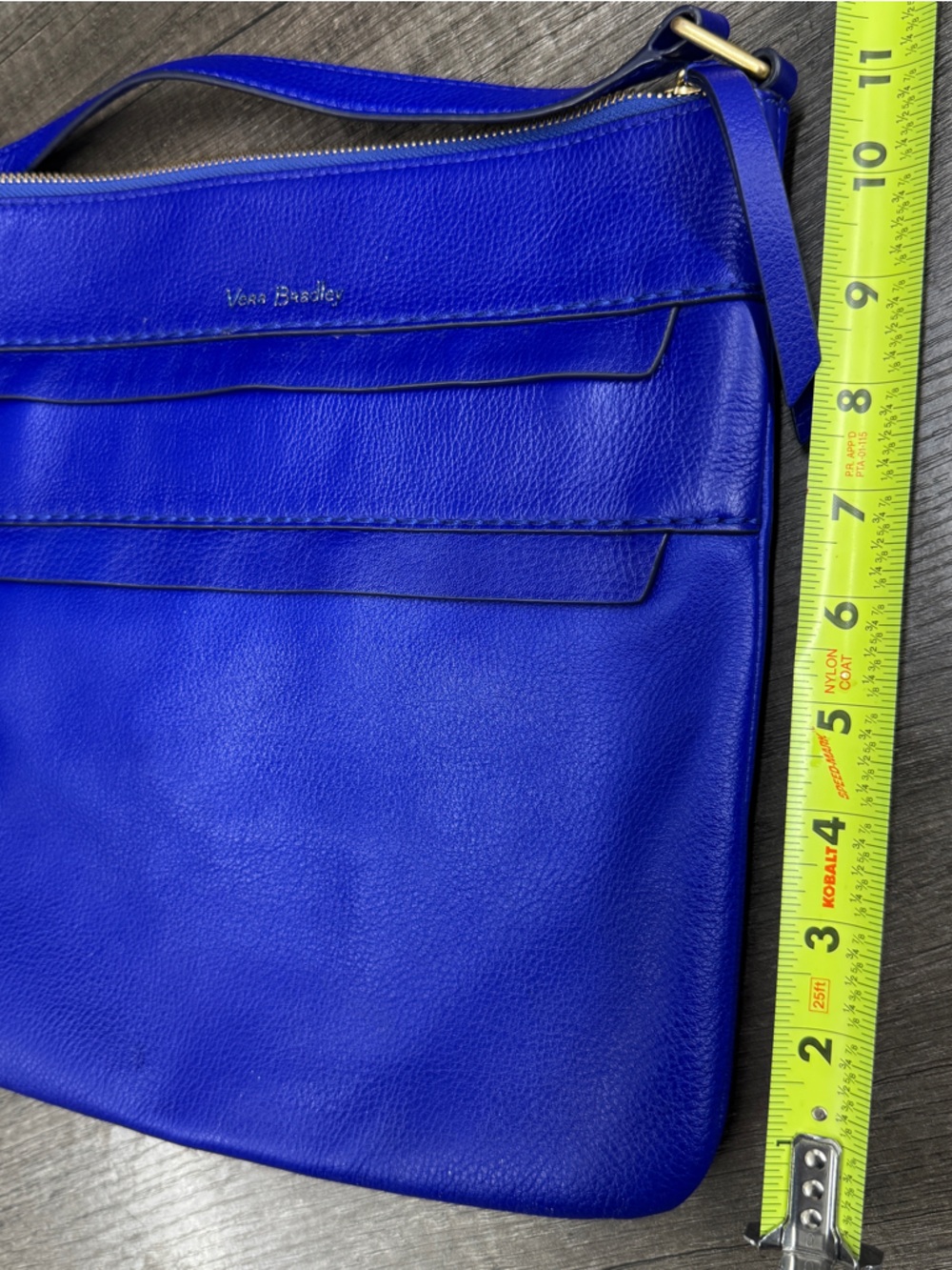 Vera Bradley Blue Leather Crossbody Bag Floral Lining - Picture 10 of 11